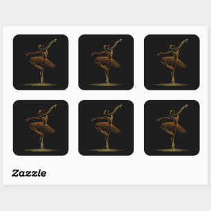 Adesivo Quadrado Ilustração da Elegante Ouro Line Art Ballerina
