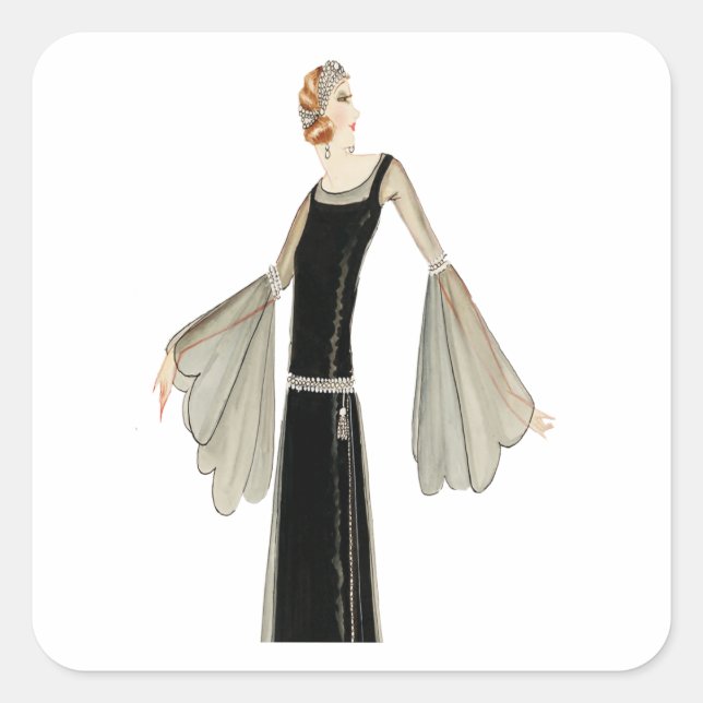 Adesivo Quadrado Ilustração da Moda das Damas de 1920 (Frente)