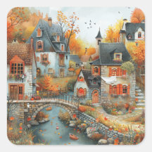 Ilustração da Ponte da Aldeia de Outono