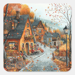 Adesivo Quadrado Ilustração da Vila de outono