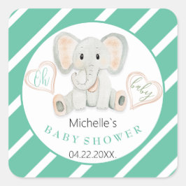 Adesivo Quadrado Ilustração de Aquarela de Elefante Primavera de Bo