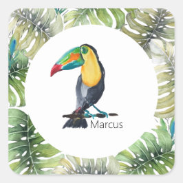 Adesivo Quadrado Ilustração de Aquarela Exótica do Toucan