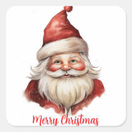 Adesivo Quadrado Ilustração de Aquarela Santa Claus