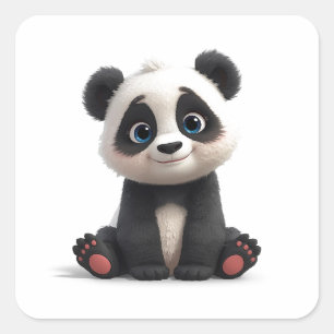 Adesivo Quadrado Ilustração de Arte de Panda Sentado em Cartão de D