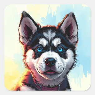 Adesivo Quadrado Ilustração de Cachorro Cachorro Cachorro Rouco