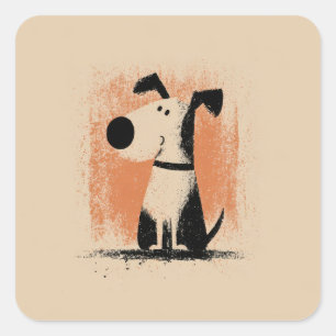 Adesivo Quadrado Ilustração de Cachorro Fofo – Arte Minimalista de