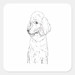 Adesivo Quadrado Ilustração de Cão Poodle Padrão - Arte em Tinta