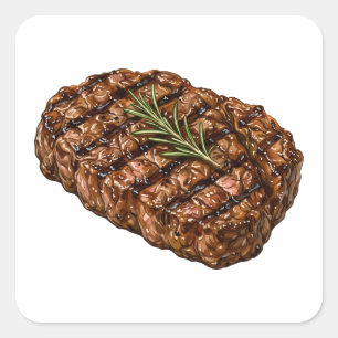 Adesivo Quadrado Ilustração de Carne Churrasco Bife Ribeye Grelhado