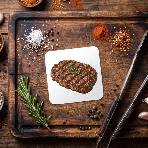 Adesivo Quadrado Ilustração de Carne Churrasco Bife Ribeye Grelhado