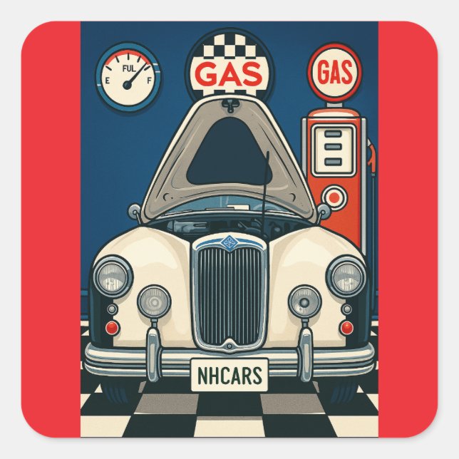 Adesivo Quadrado Ilustração de Carro Antiquado NH (Frente)