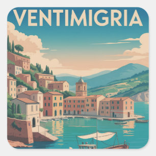Adesivo Quadrado Ilustração de Cartaz de Viagem Vintage de Ventimig
