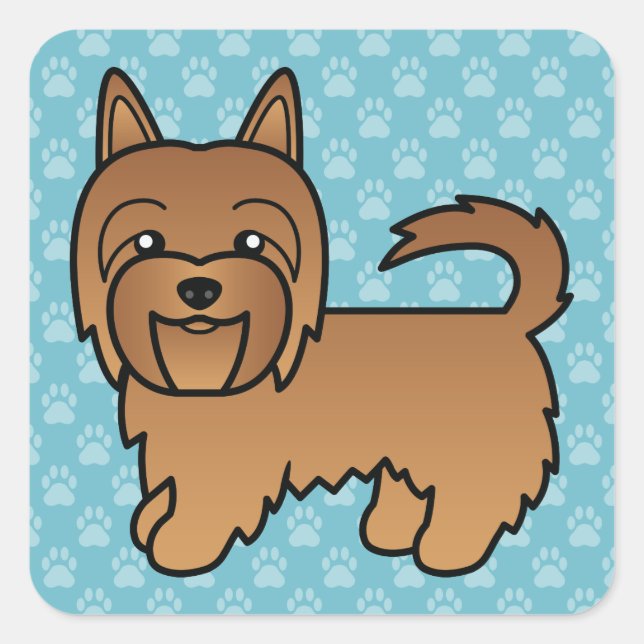 Adesivo Quadrado Ilustração de Cartoon Red Australiano Terrier Dog (Frente)