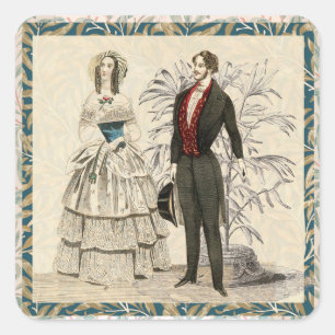 Adesivo Quadrado Ilustração de casamento vitoriano vintage de 1844