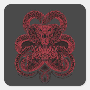 Adesivo Quadrado Ilustração de Cobra Vermelha Art Déco