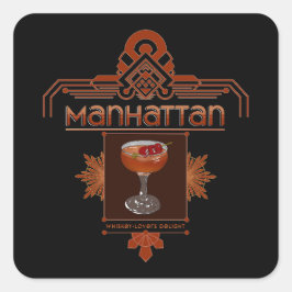 Adesivo Quadrado Ilustração de Cocktail Retro Manhattan