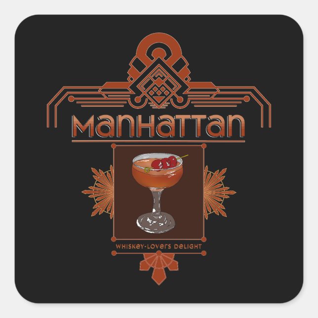 Adesivo Quadrado Ilustração de Cocktail Retro Manhattan (Frente)