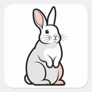Adesivo Quadrado Ilustração de Coelho Minimalista Suave