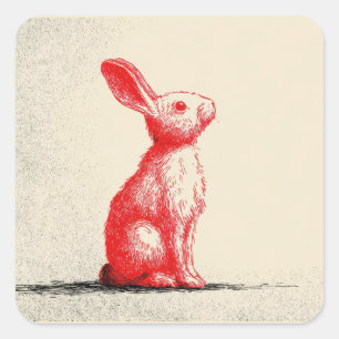 Adesivo Quadrado Ilustração de Coelho Vermelho - Anima Vintage Mini