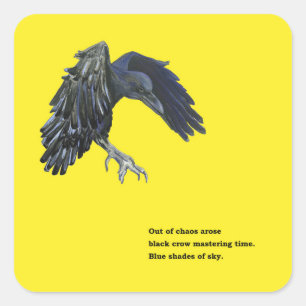 Adesivo Quadrado Ilustração de Corvo Negro e Haiku
