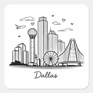 Adesivo Quadrado Ilustração de Dallas com linha preta