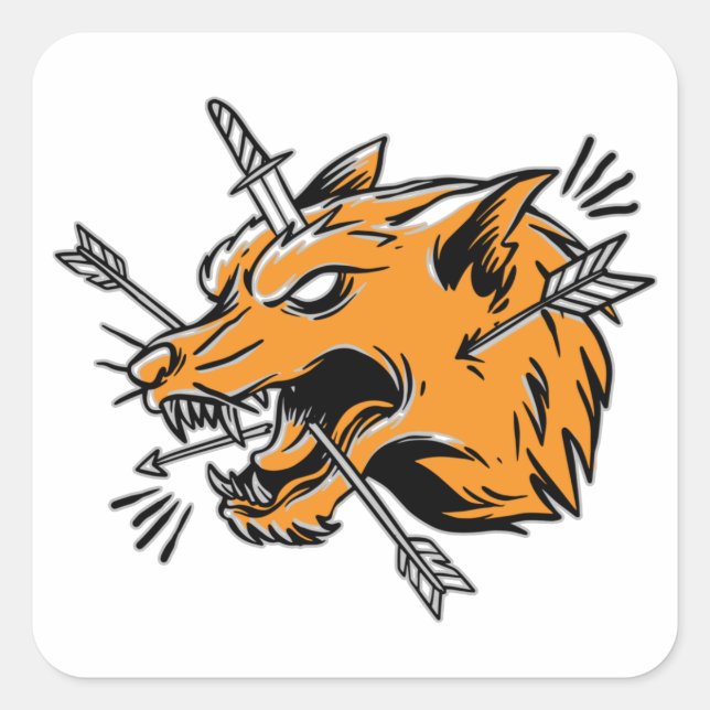 Adesivo Quadrado Ilustração de desenho da mão do lobo T-Shirt Truck (Frente)