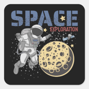 Adesivo Quadrado Ilustração de Espaçamento e Explicação do Astronau
