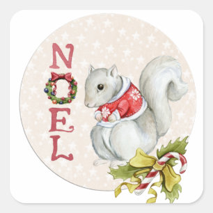 Adesivo Quadrado Ilustração de Esquilo de Natal