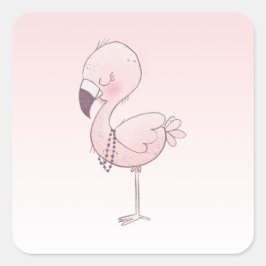Adesivo Quadrado Ilustração de Flamingo Cor-de-Rosa