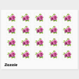Adesivo Quadrado Ilustração de Flor Aquarela Roxa