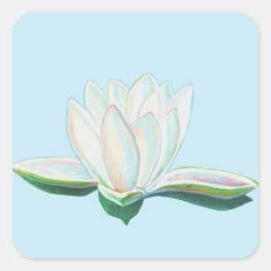 Adesivo Quadrado Ilustração de Flor de Lotus Branco