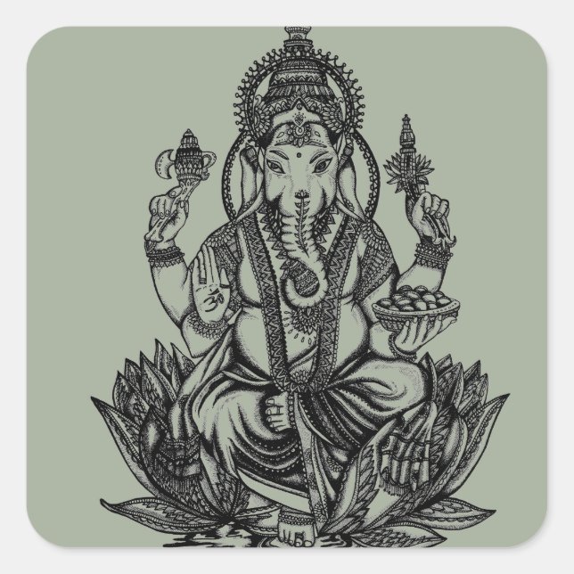 Adesivo Quadrado Ilustração de Ganesh (Frente)