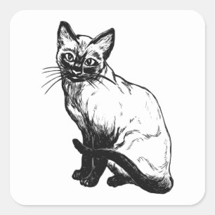 Adesivo Quadrado Ilustração de gatinho Kitty fofo Gato preto e bran