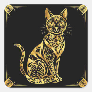 Adesivo Quadrado Ilustração de Gato Geométrico Elegante em Tons Dou