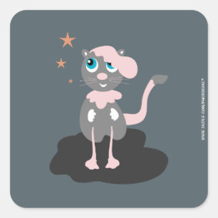 Adesivo Quadrado Ilustração de Gato Infantil Fofa de Kitty de Desen