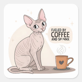 Adesivo Quadrado Ilustração de Gato Sphynx e Café