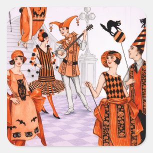 Adesivo Quadrado Ilustração de Halloween em Art Déco – Vintage anos