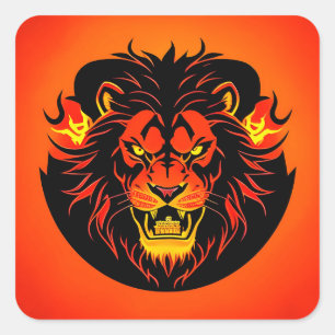 Adesivo Quadrado Ilustração de Leão Ardente Cercado por Flamboyânci