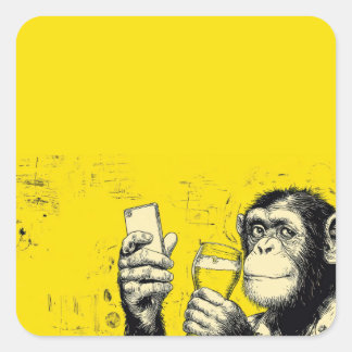 Adesivo Quadrado Ilustração de Macaco Engraçado Tirando Selfie – Ch