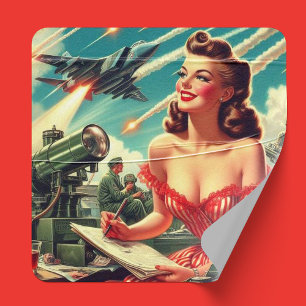 Adesivo Quadrado Ilustração de Mulher Vintage dos anos 50