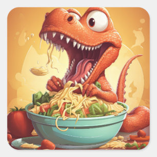 Adesivo Quadrado Ilustração de Noodles Dinossauros