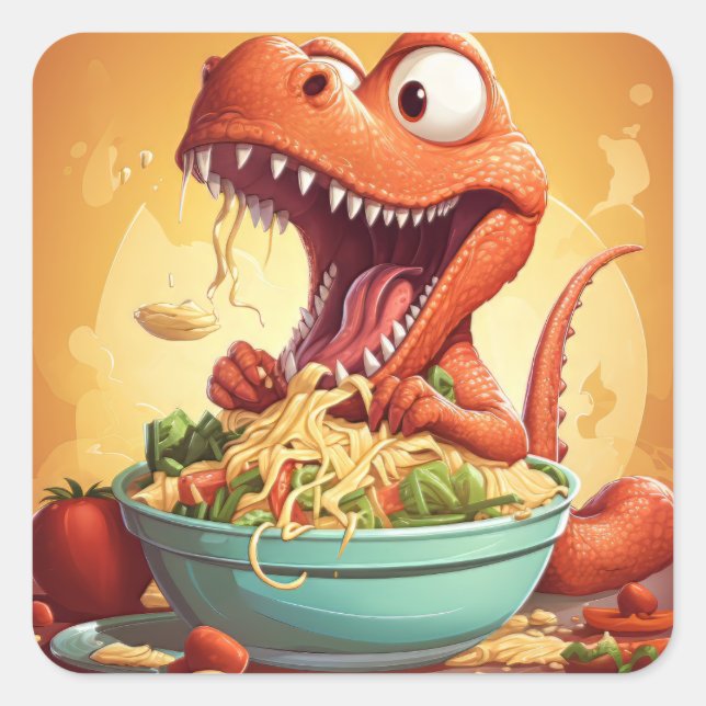 Adesivo Quadrado Ilustração de Noodles Dinossauros (Frente)