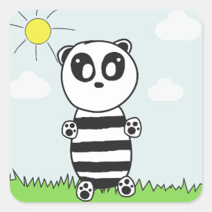 Adesivo Quadrado Ilustração de Panda Fofo