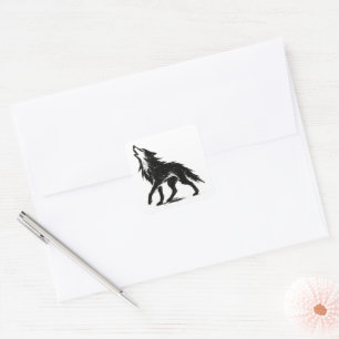 Adesivo Quadrado Ilustração de pincelada de tinta de lobo minimalis