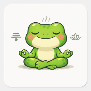 Adesivo Quadrado Ilustração de Rã Meditando Zen
