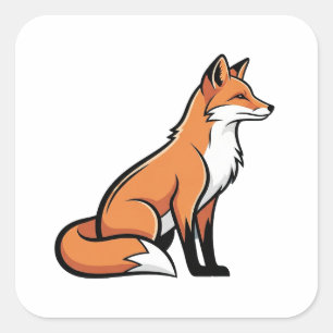 Adesivo Quadrado Ilustração de Raposa Minimalista Elegante