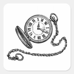 Adesivo Quadrado Ilustração de Relógio de Bolso Vitoriano Antigo