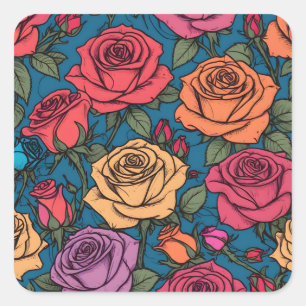 Adesivo Quadrado Ilustração de rosas coloridos