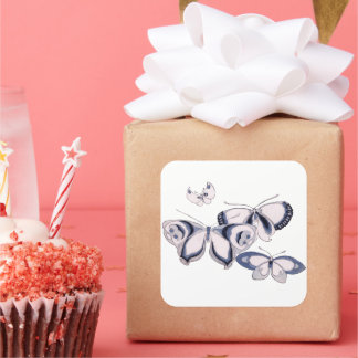 Adesivo Quadrado ilustração de safra, Borboletas Azuis