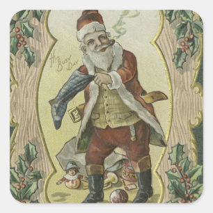 Adesivo Quadrado Ilustração de Santa Claus Vintage