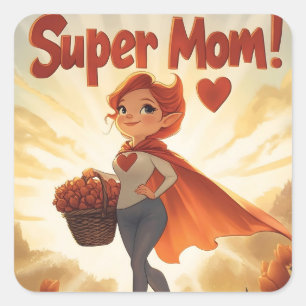 Adesivo Quadrado Ilustração de Super Mãe